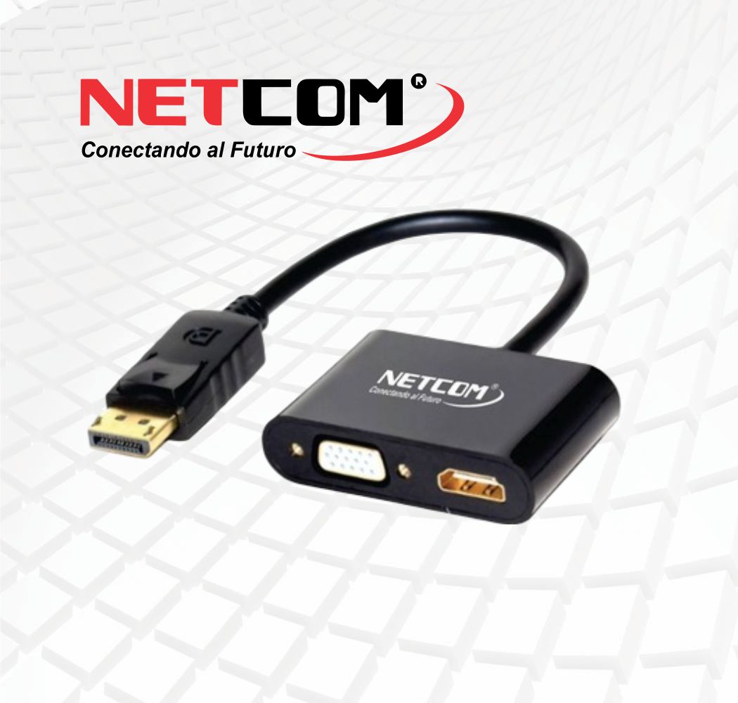 ADAPTADOR DISPLAYPort a HDMI y VGA 4K@60Hz NETCOM PE-TA0140