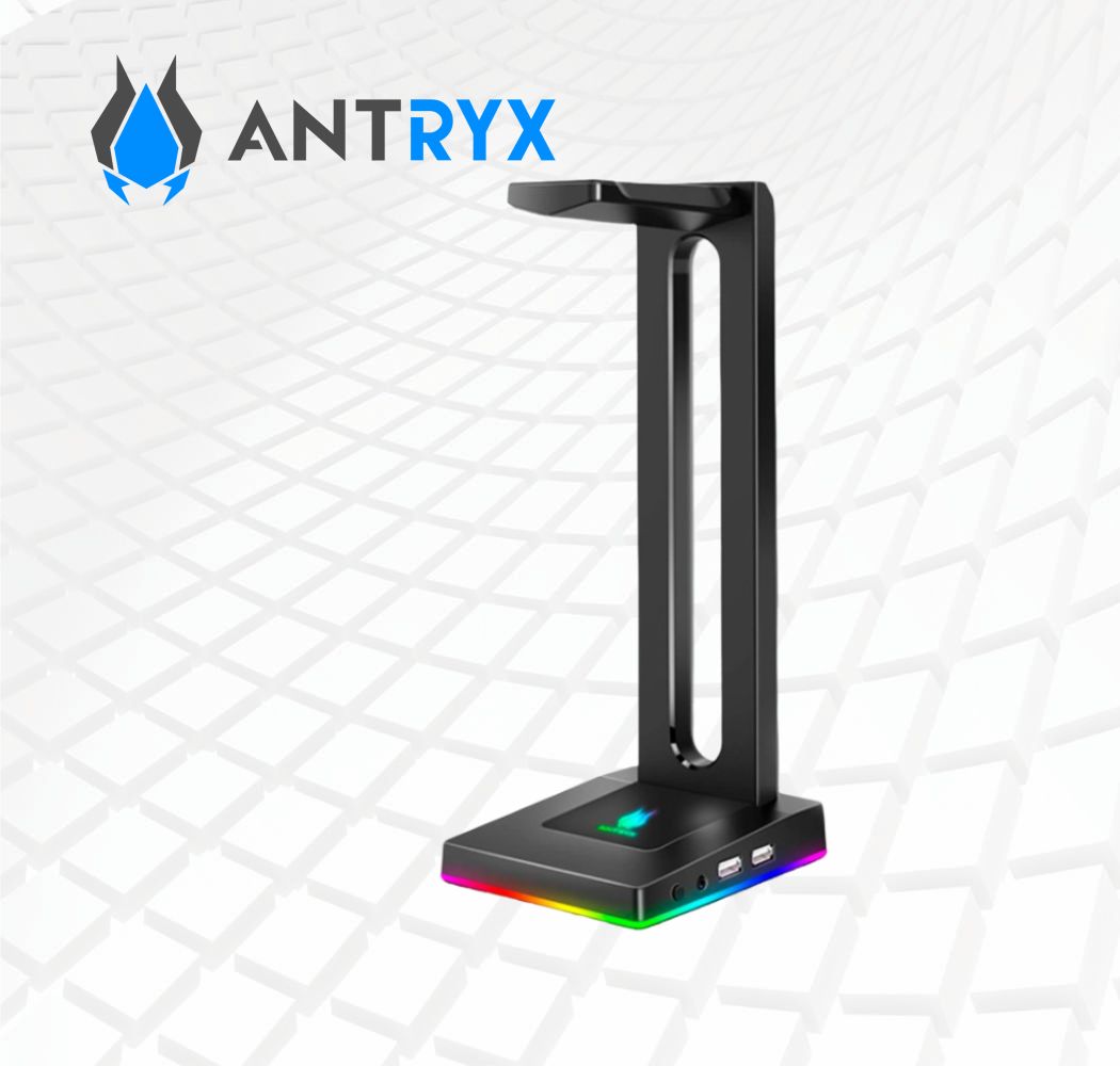 SOPORTE PARA AUDIFONO RGB HUB 1x3.5mm 2x USB ANTRYX HS-71
